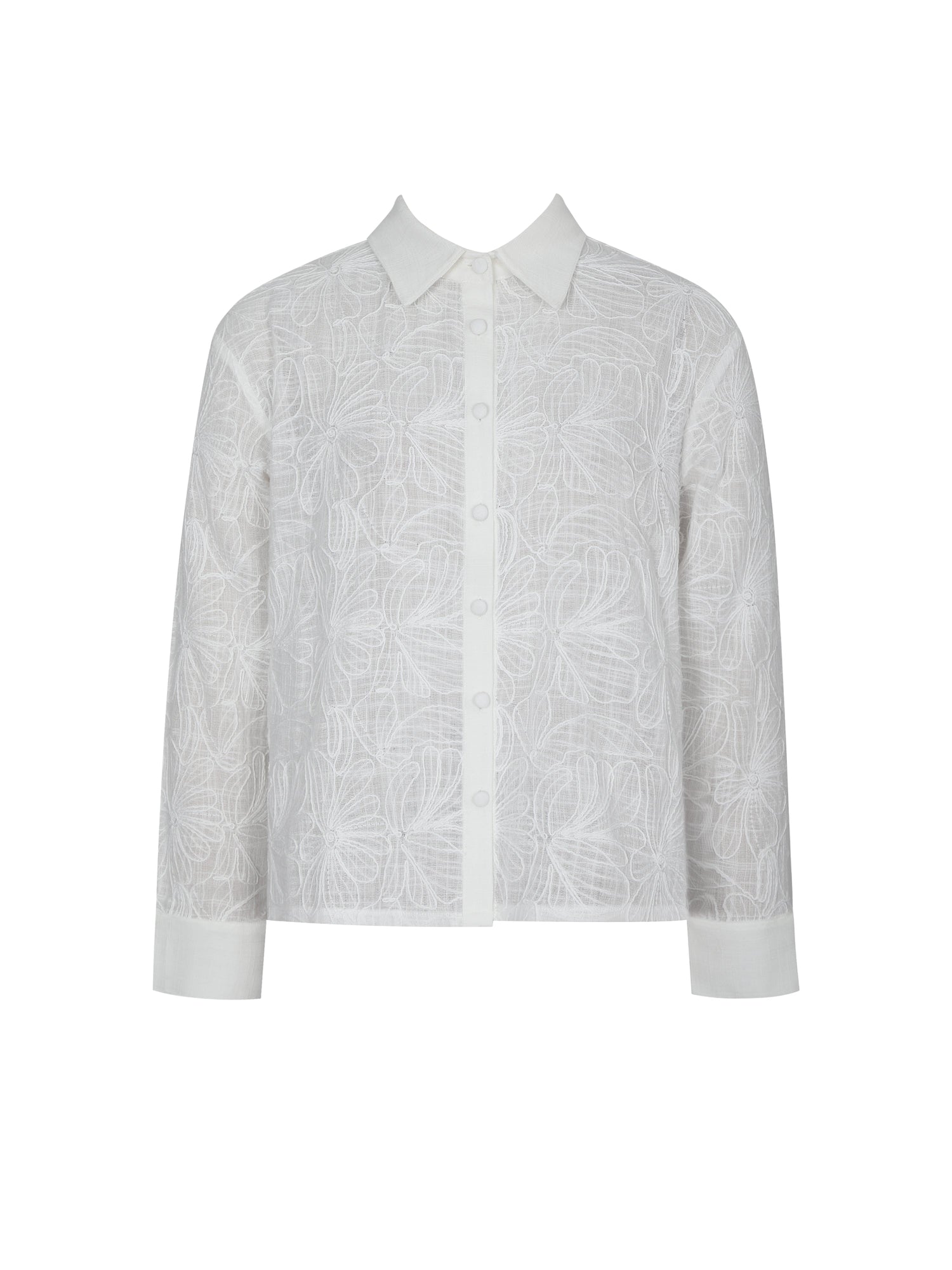 Quintina Embroidered Cotton Gauze Button-Down Shirt | White
