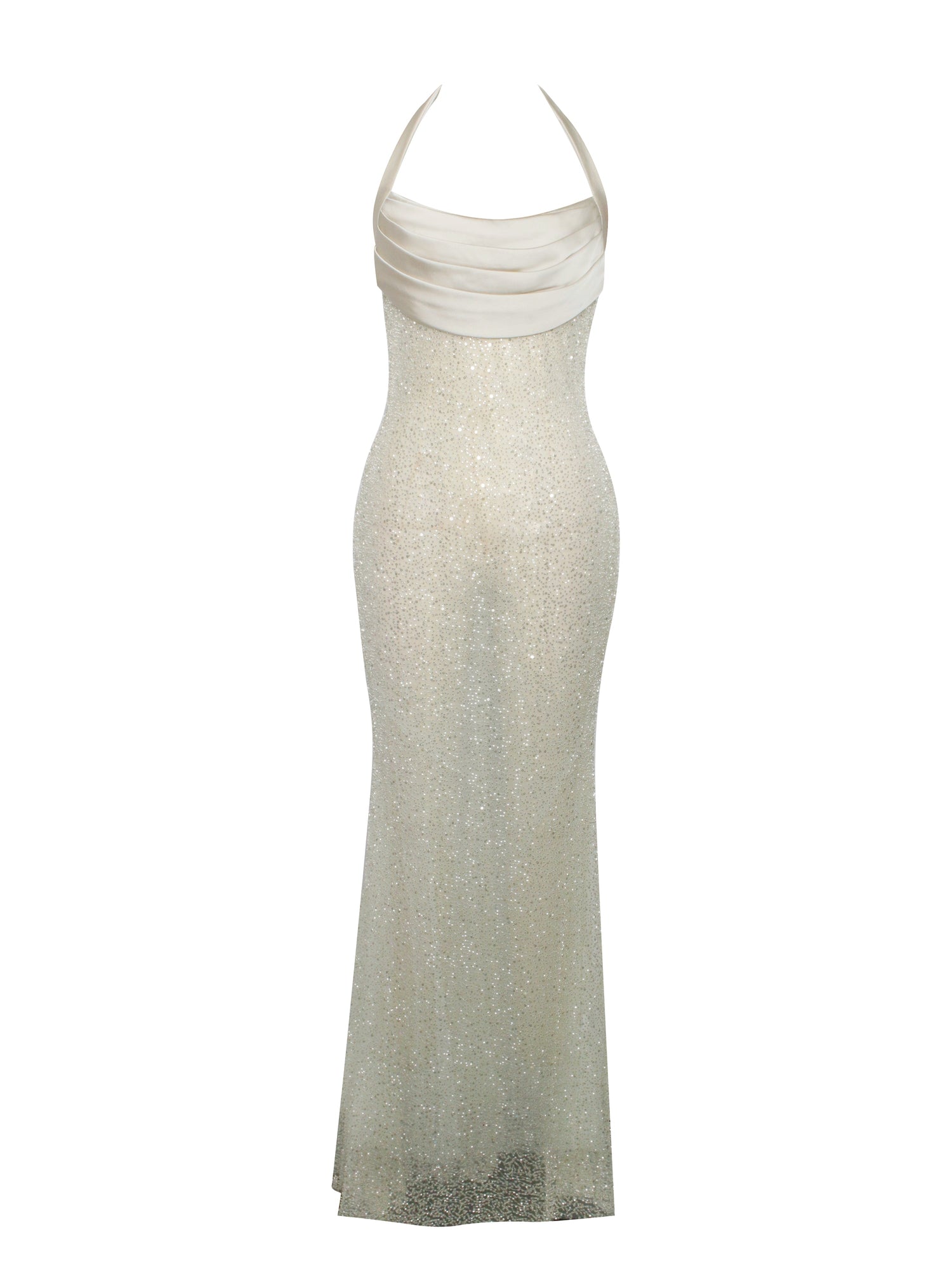 Zahya Halter Backless Beaded Mesh Gown | Lime