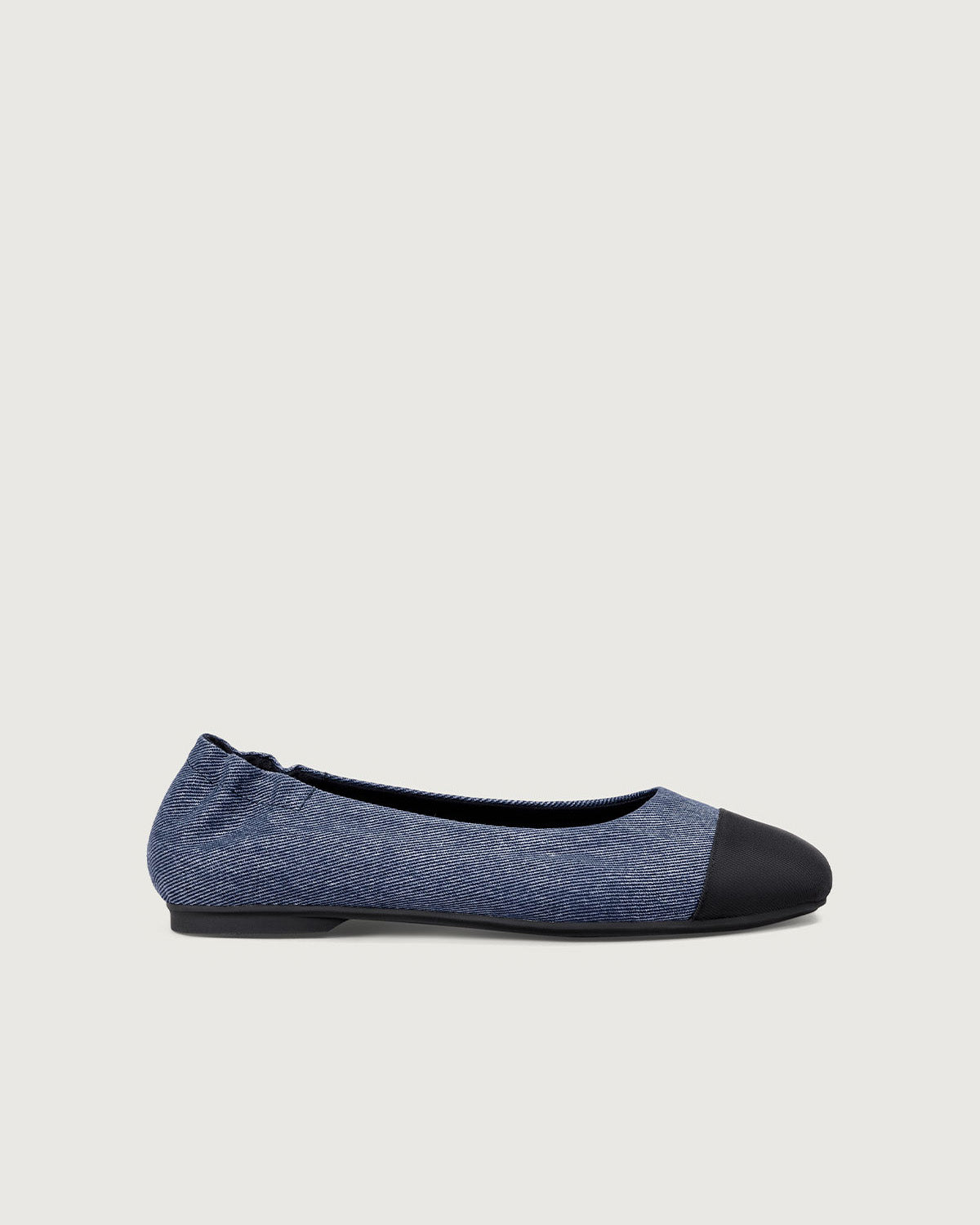 Enfiis Blue Twill Denim Square Toe Ballet Flats | Blue