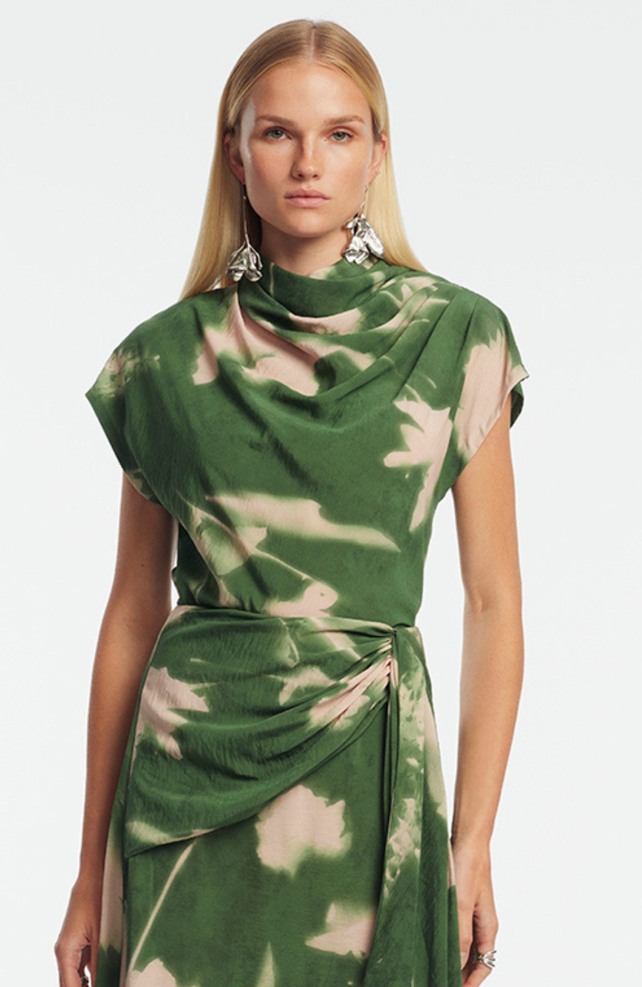 Abstract Floral Crepe Draped Top | Cactus