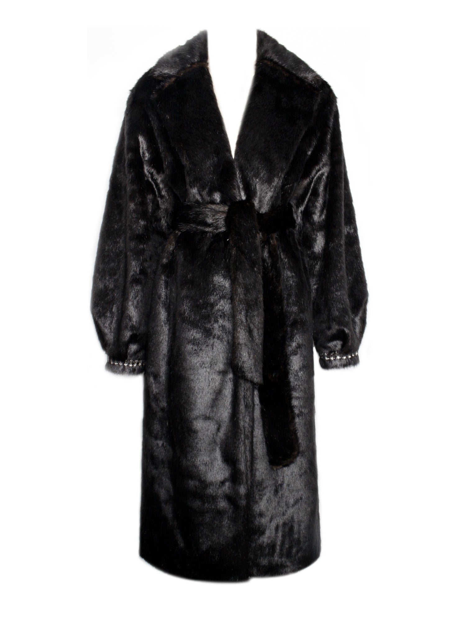 Yahia Vegan Long Faux Mink Coat | Black