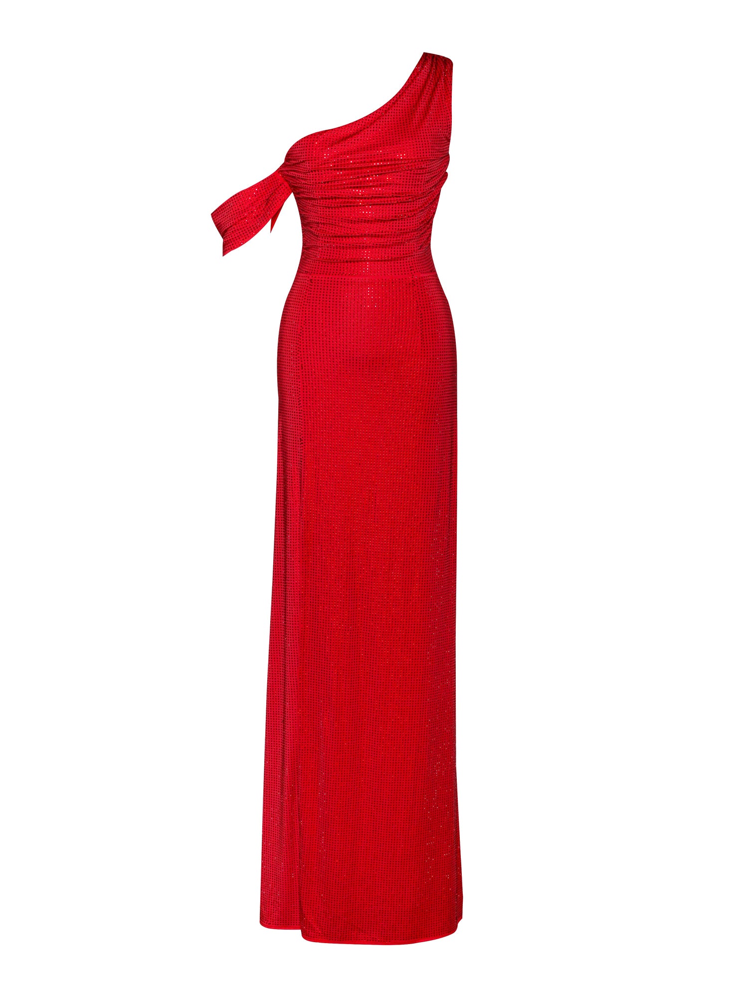 Paget Mesh Rhinestone Embellished High Slit Gown | Red