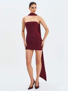 Ovelia Satin Ribbon Strapless Mini Dress | Crimson
