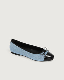 Enfiis Light Blue Washed Denim Cross-head Ballet Flats. | Light Blue