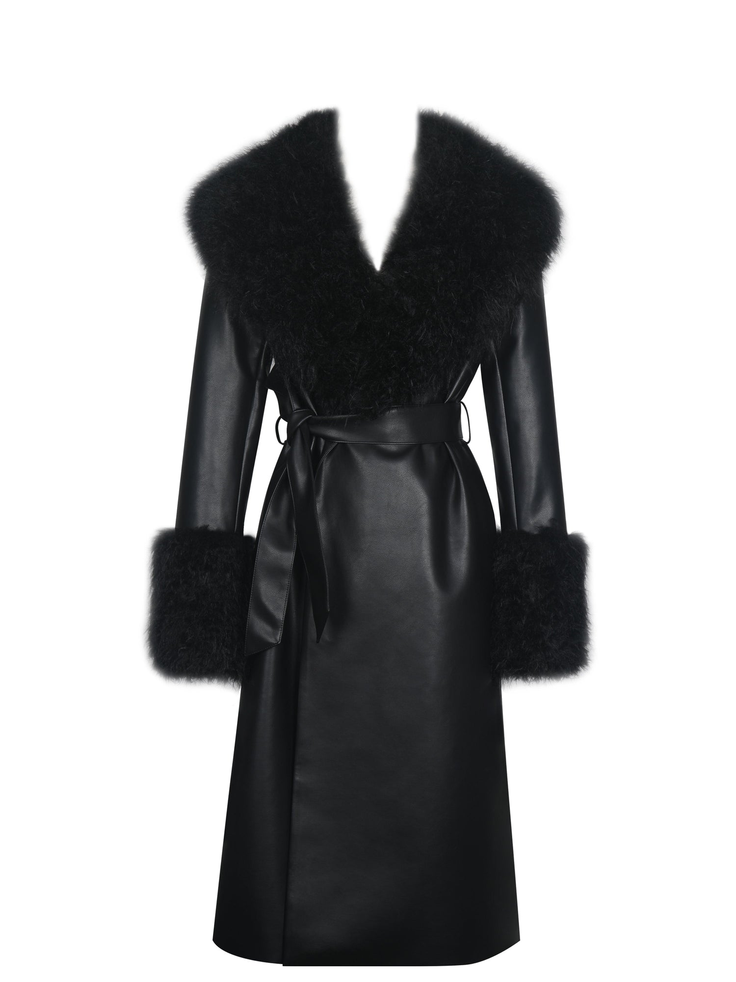 Zariah Faux Fur Trimmed Longline Coat | Black