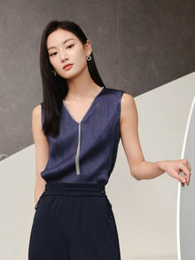 Triacetate V-neck Shirt | Navy