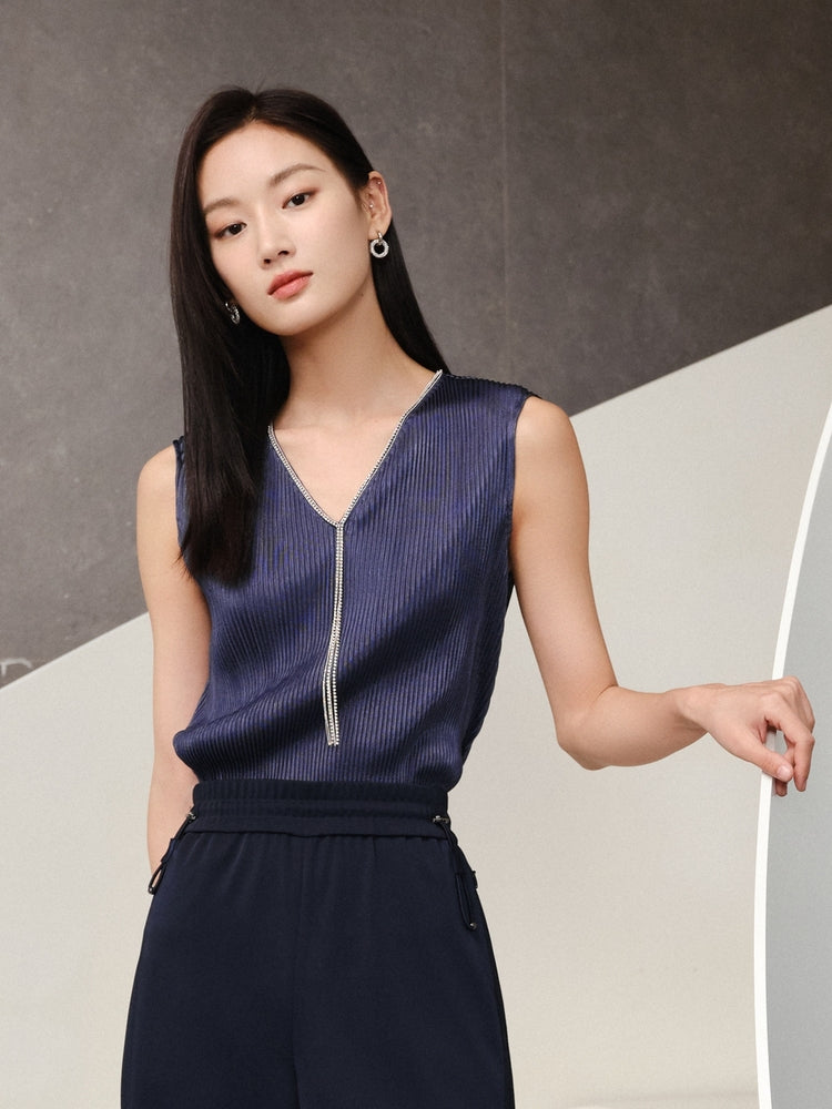 Triacetate V-neck Shirt | Navy