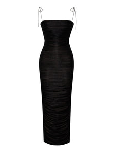 The Glint Ruched Chiffon Long Maxi Dress | Black