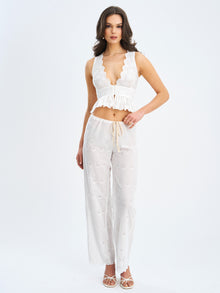 Raina Cotton Eyelet Straight Pants | White
