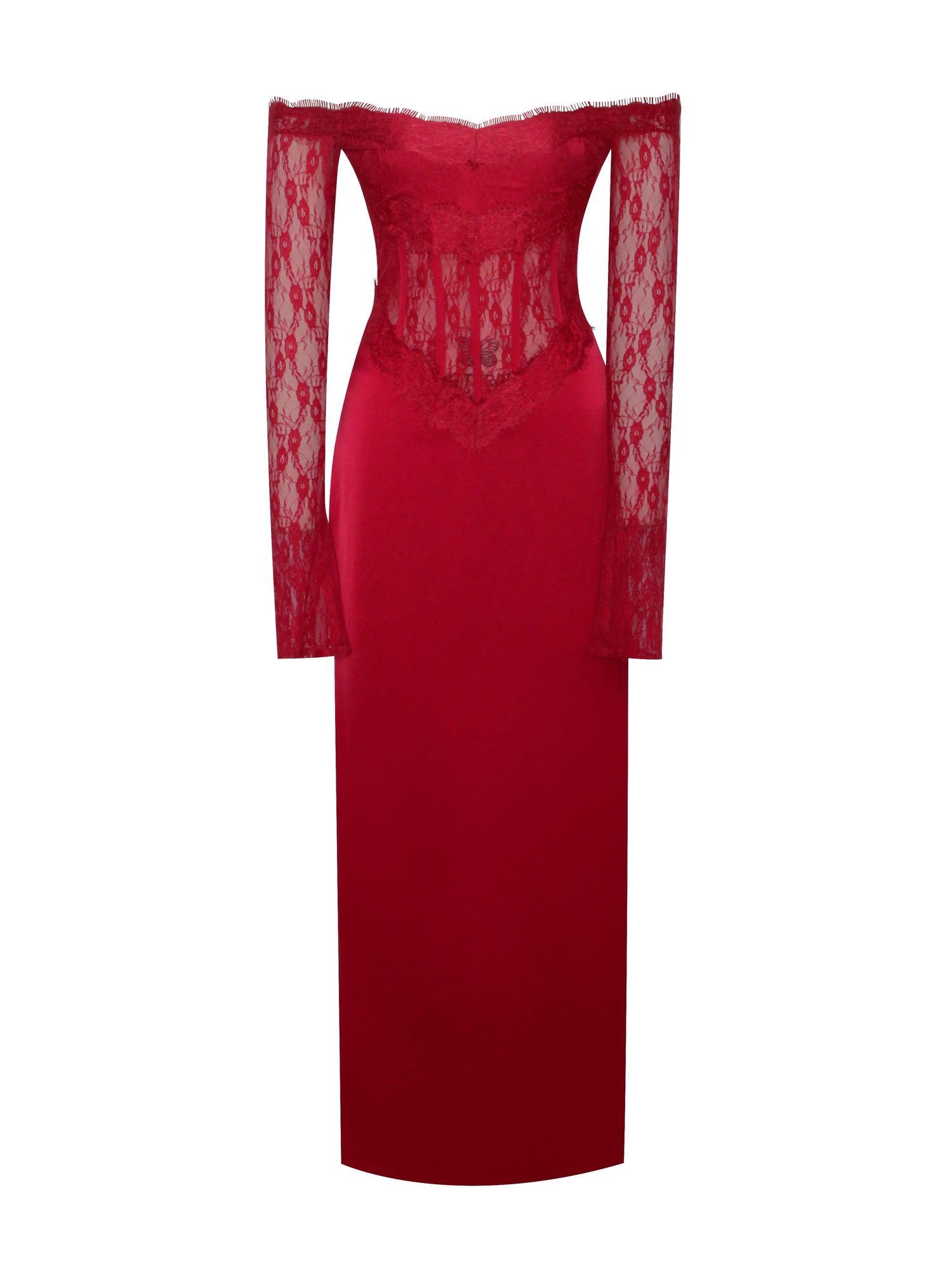 Nessa Lace Satin Corset Maxi Dress | Red