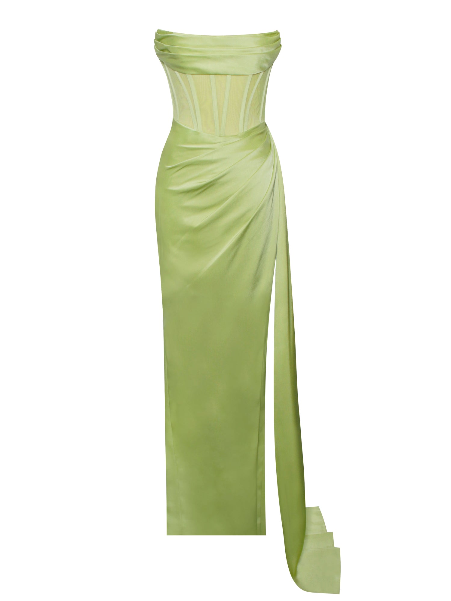 Prisa High Slit Satin Corset Gown | Lime