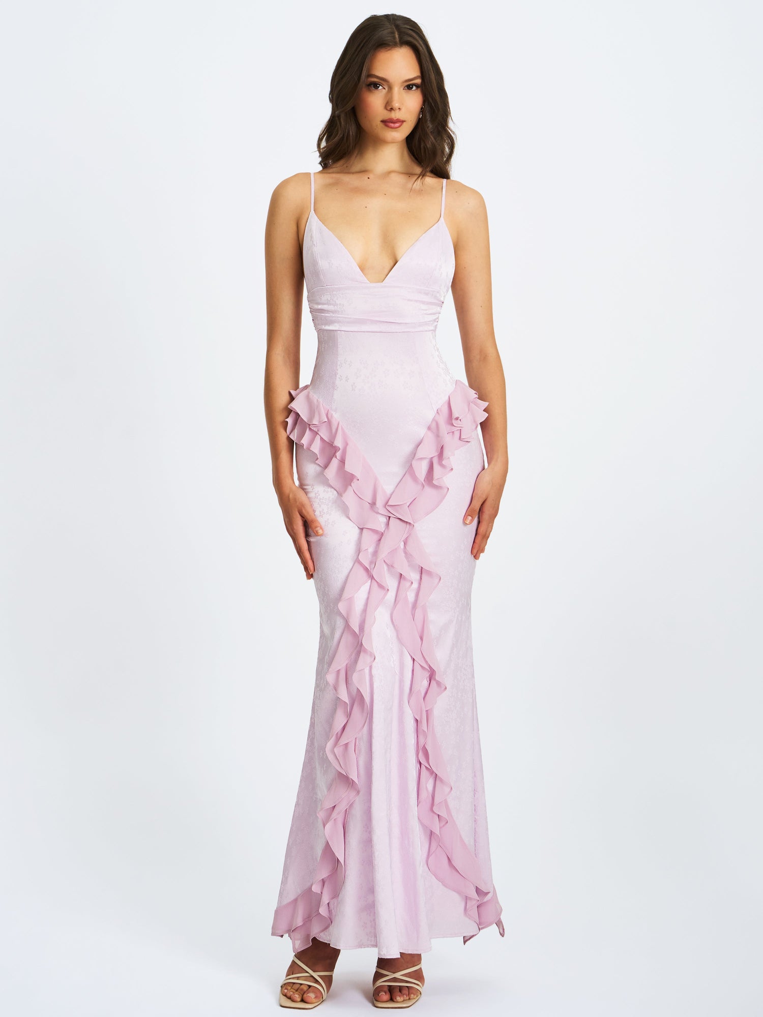 Paolina Taro Jacquard Ruffle Mermaid Maxi Dress | Pink
