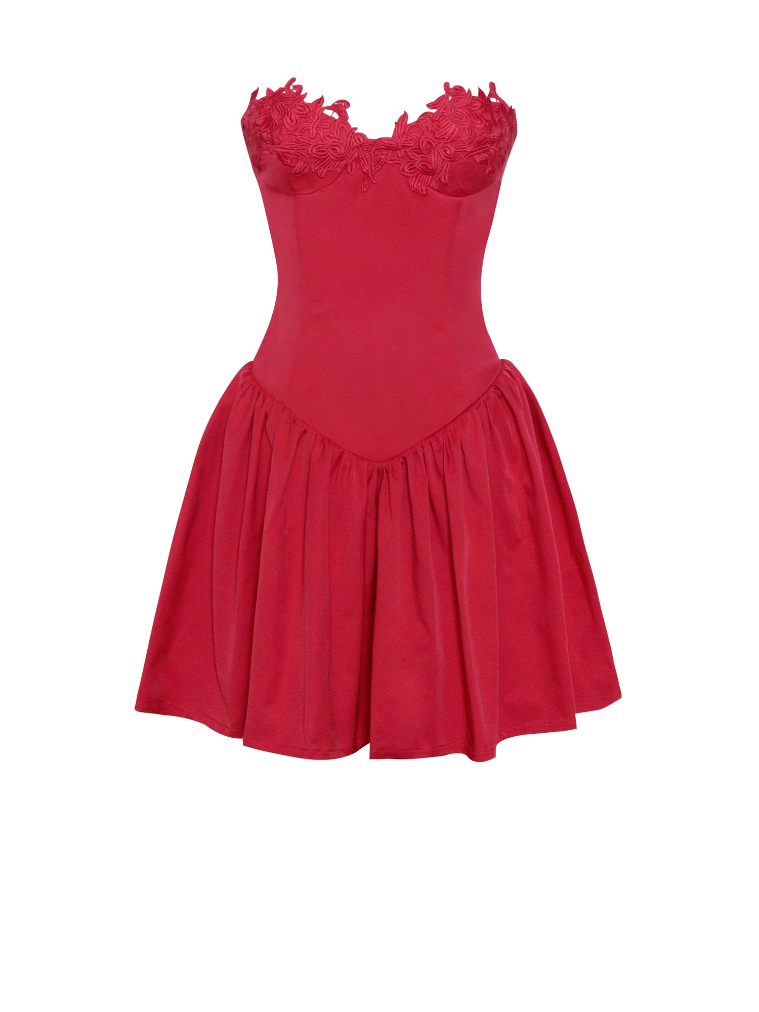 Sacha Lace Drop Waist Corset Puffy Mini Dress | Red