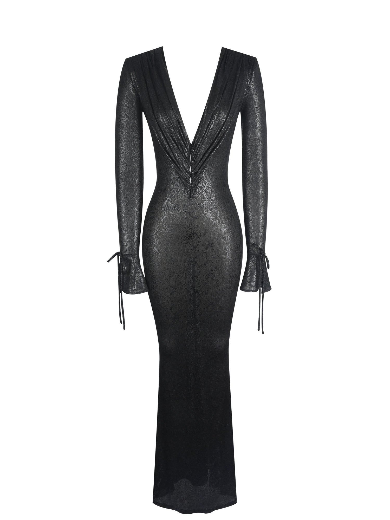 Ilysia V-Neck Plunge Snakeskin Mermaid Hem Maxi Dress | Black