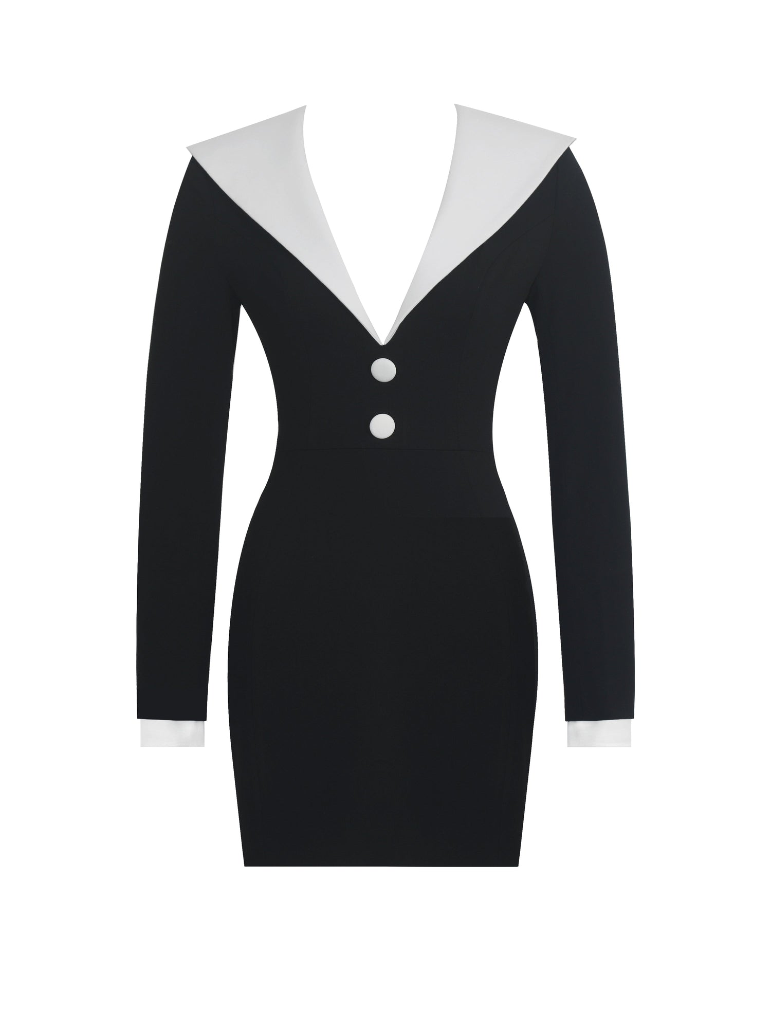Heather Collared Decorative Button-Front Mini Dress | Black