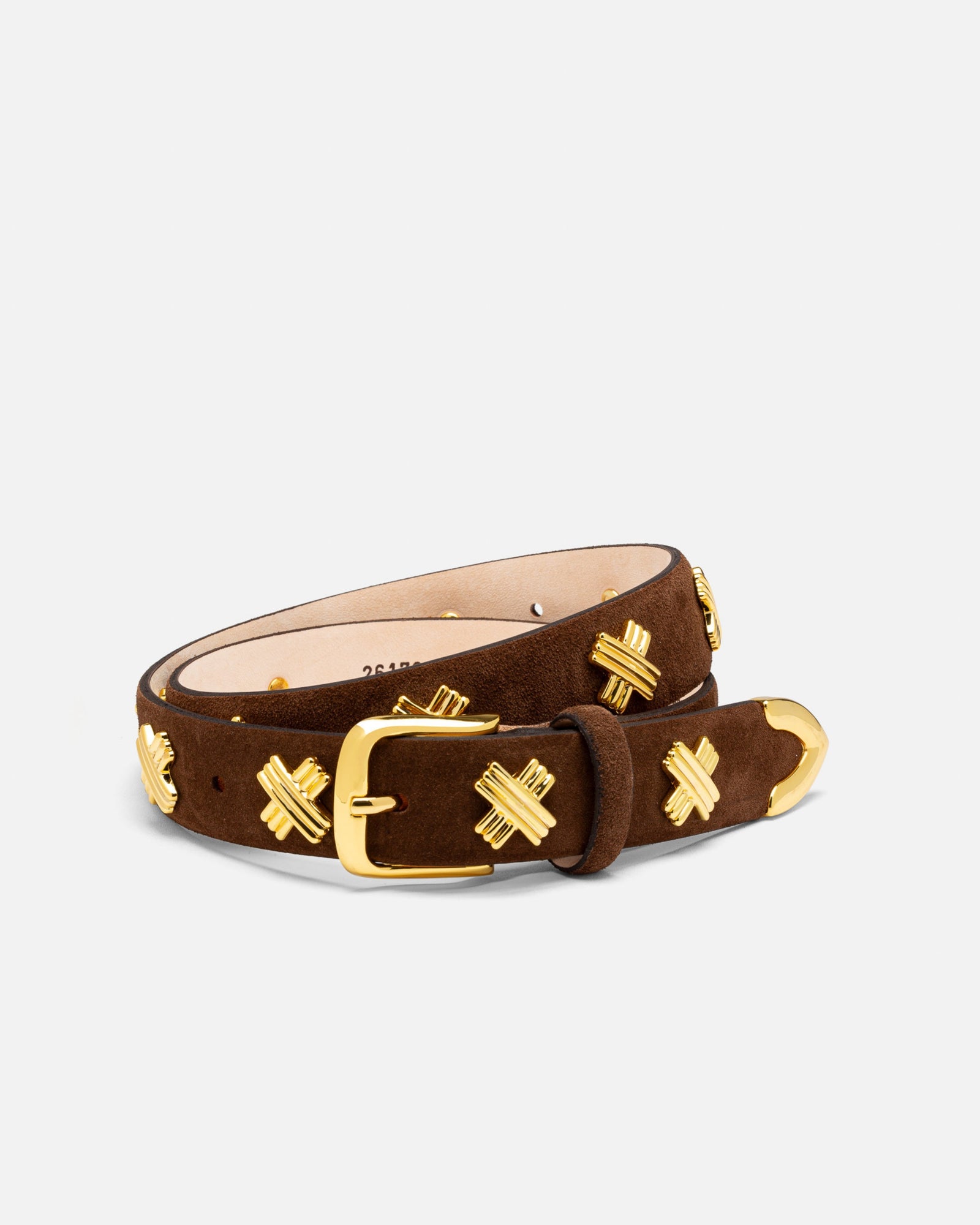 X Studded Belt | Chocolate/Gold