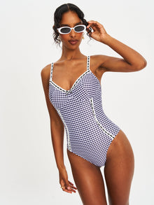 Gigi Lace Strap Backless Swimsuit | Black Gingham