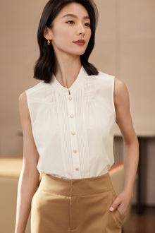 Silk-Cotton Sleeveless Shirt | White