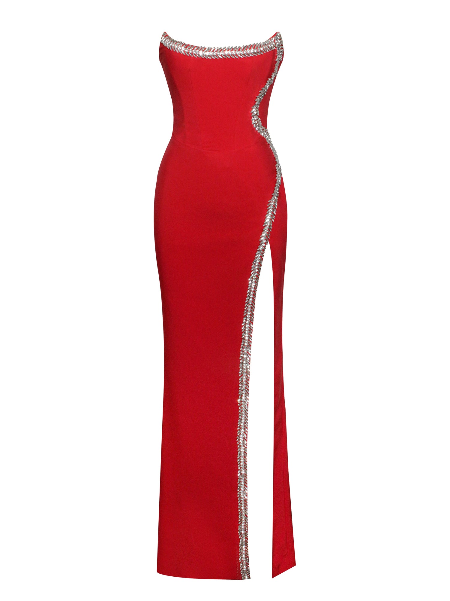 Xoana Crystal Embellished High Slit Gown | Red