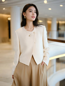 Silk Wool Cropped Jacket | Beige