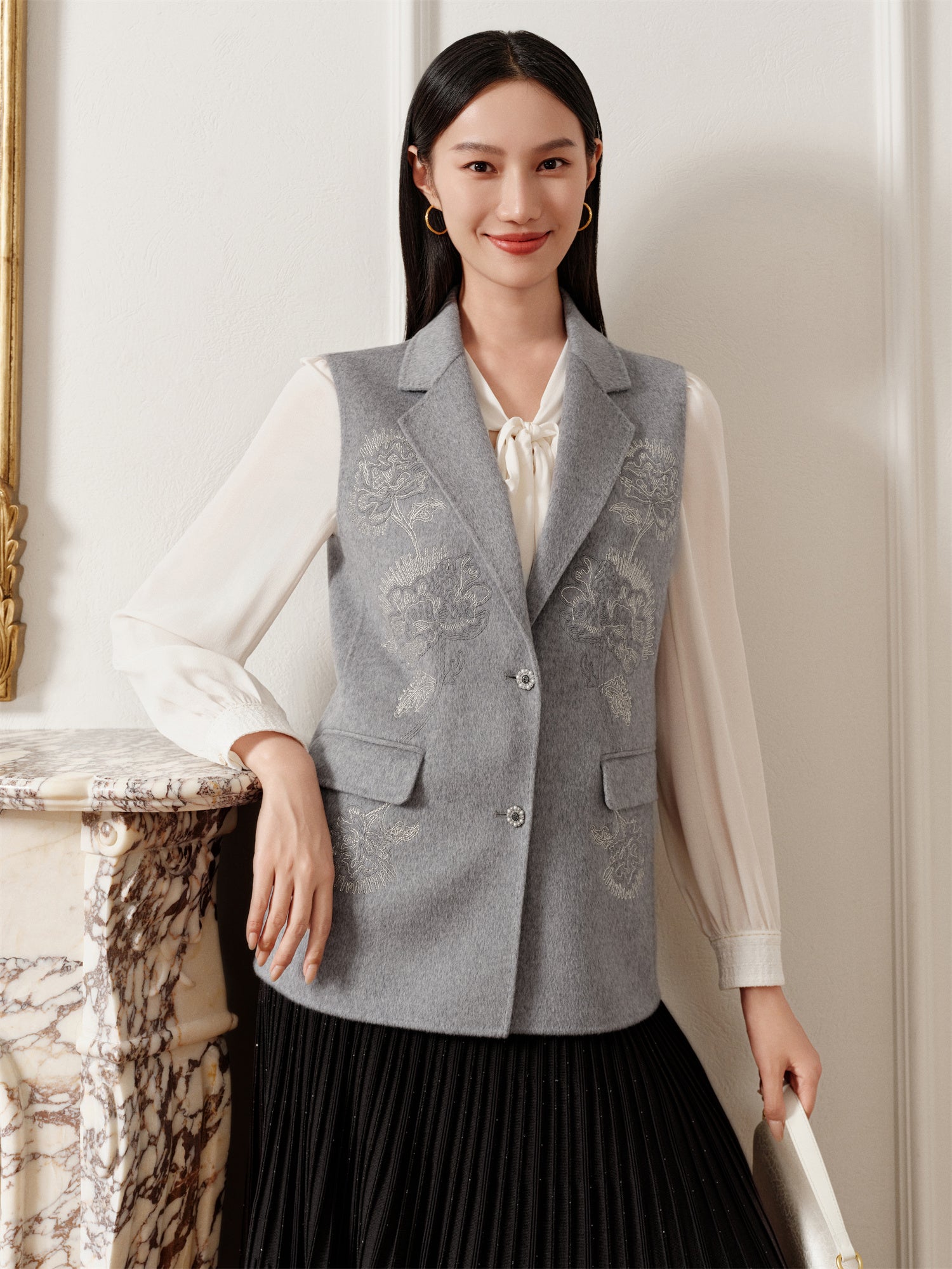 Suit Collar Lightweight Vest | Grey