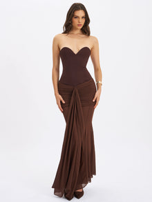 Giovana Sweetheart Draped Mesh Mermaid Maxi Dress | Espresso