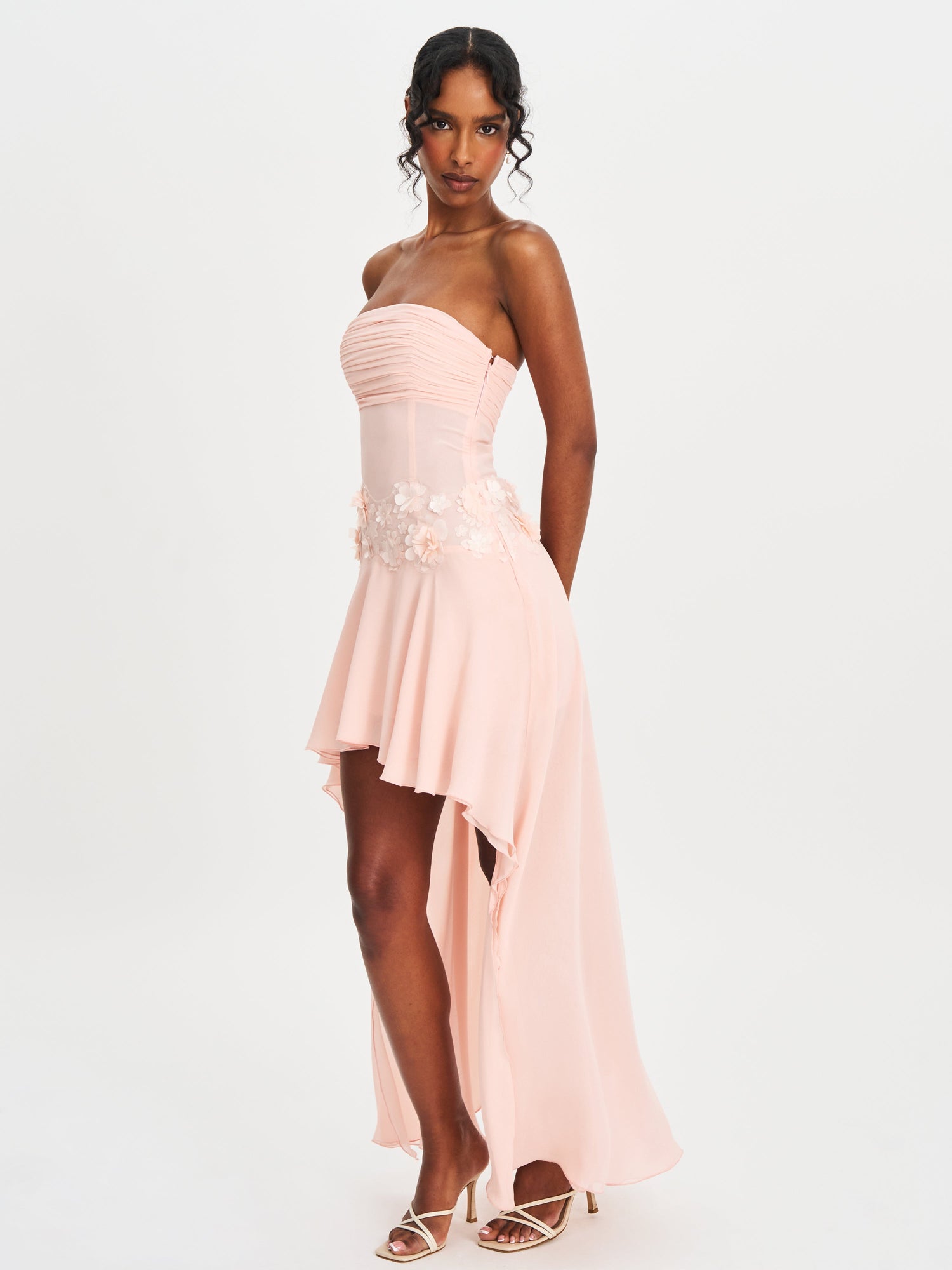 Mae Ruched Breast Applique Trim Trailing Dress | Pink