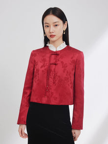 Satin Chinese-style Jacket | Wine Red