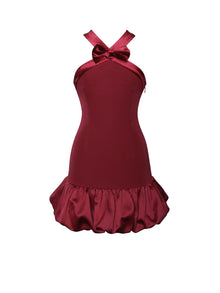 Barbra Cross Straps Bodycon Mini Dress with Bubble Hem | Red