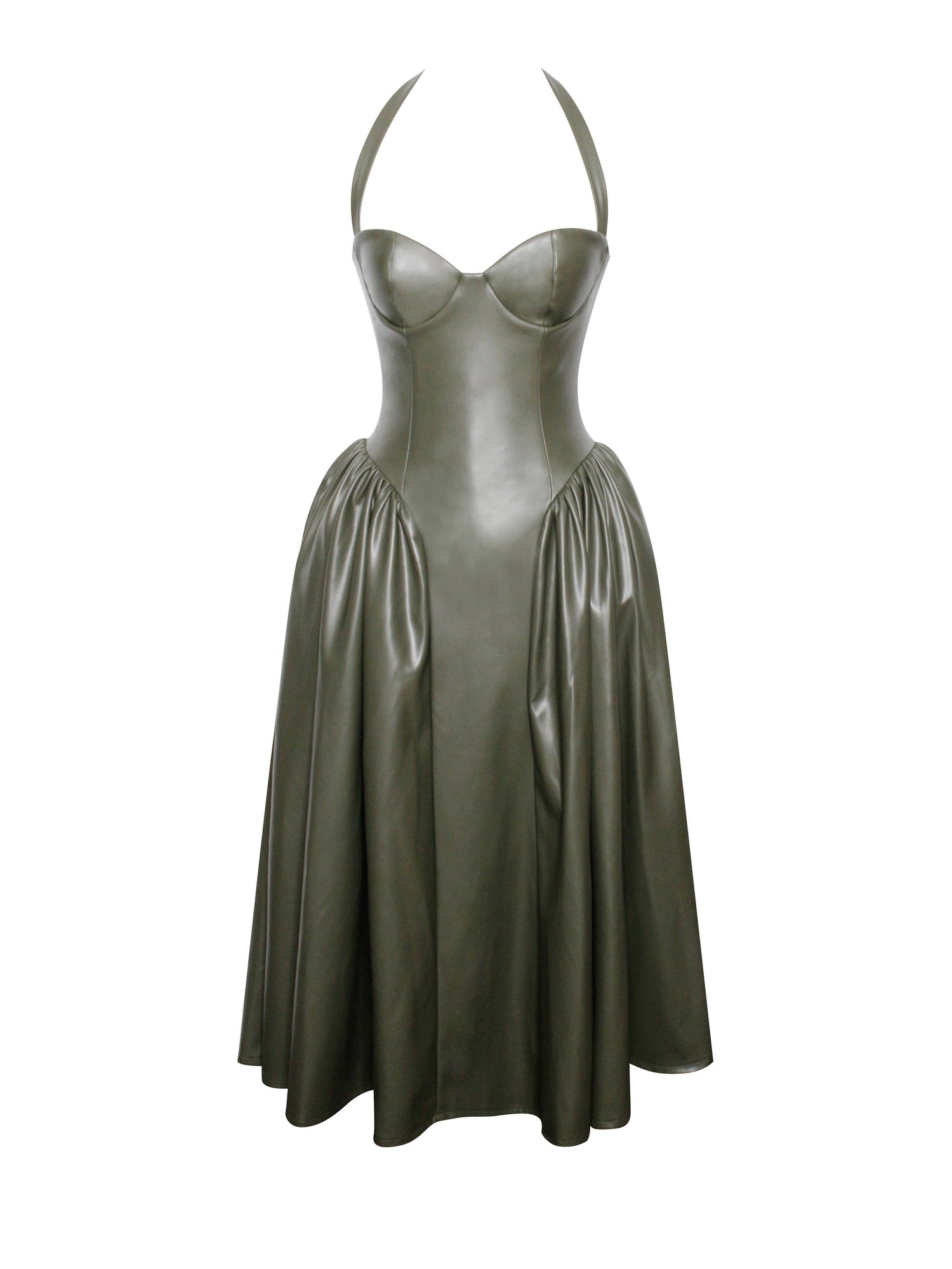 Eliana Vegan Leather Dress | Olive