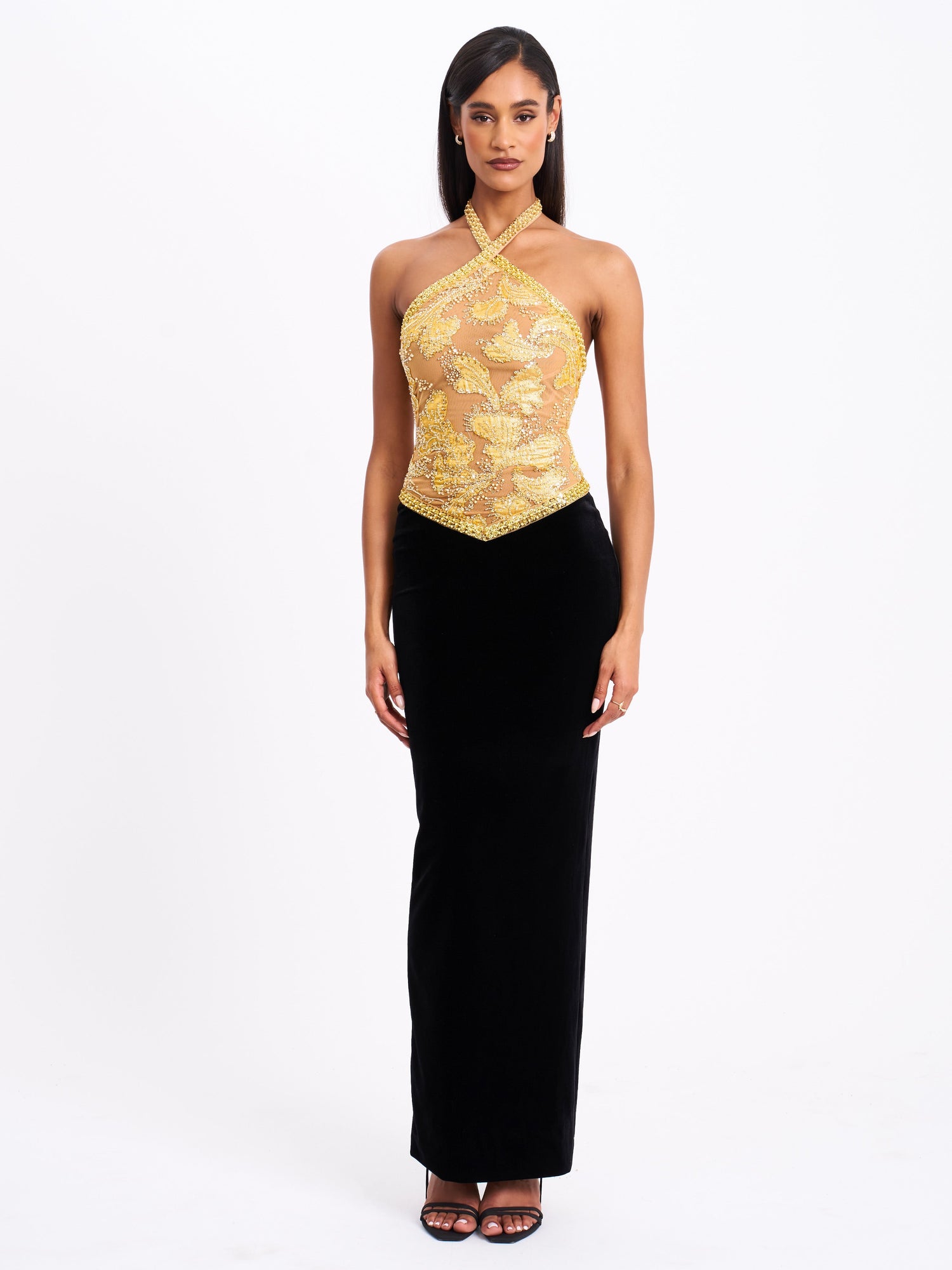 Gazelle Embroidered Vintage Style Maxi Dress | Gold