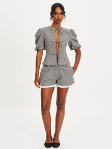 Qutayla Cotton Lace Trim Shorts | Black Gingham