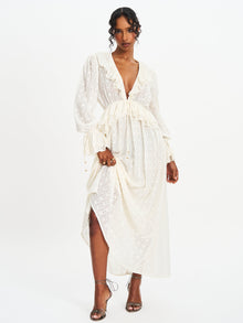 Safiya Jacquard Chiffon Long Sleeve Maxi Dress | White