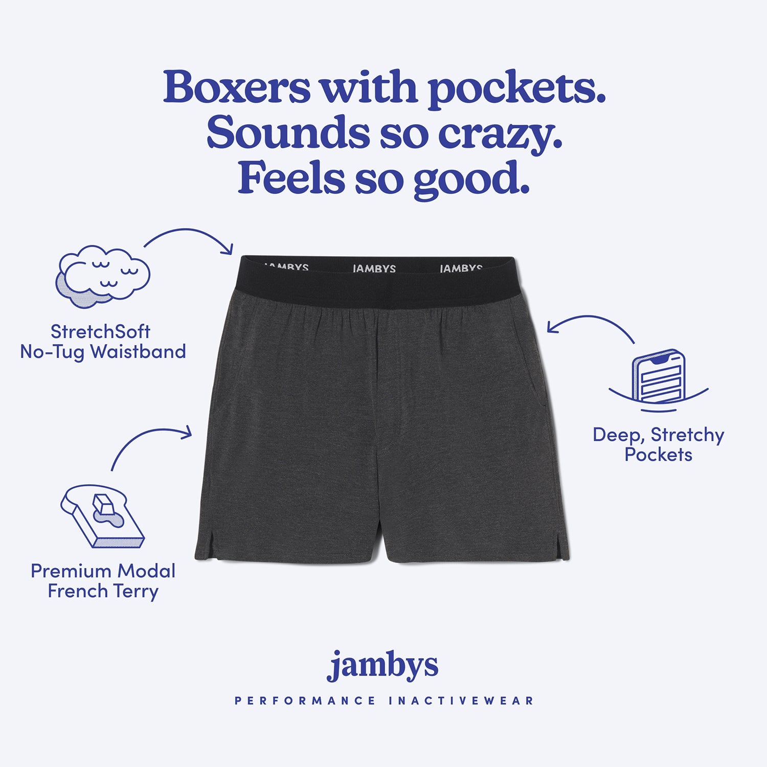 Modal Boxer Lounge Shorts | Boxers with Pockets | Gray/Black