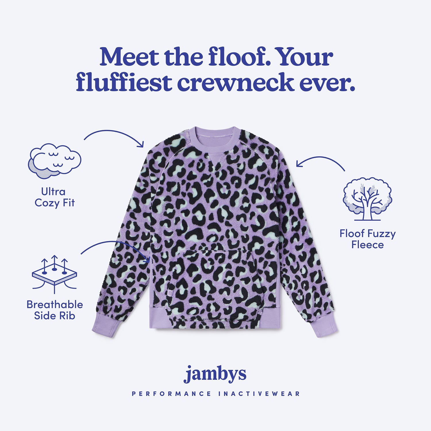 Sherpa Fleece Lounge Crew | Lavender Leopard
