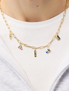 14K Gold Plated Cubic Zirconia Enamel Statement Taxi Pizza Coffee Card Lobster Clasp Pendant Necklaces For Women Ana Luisa A New York Minute Necklace