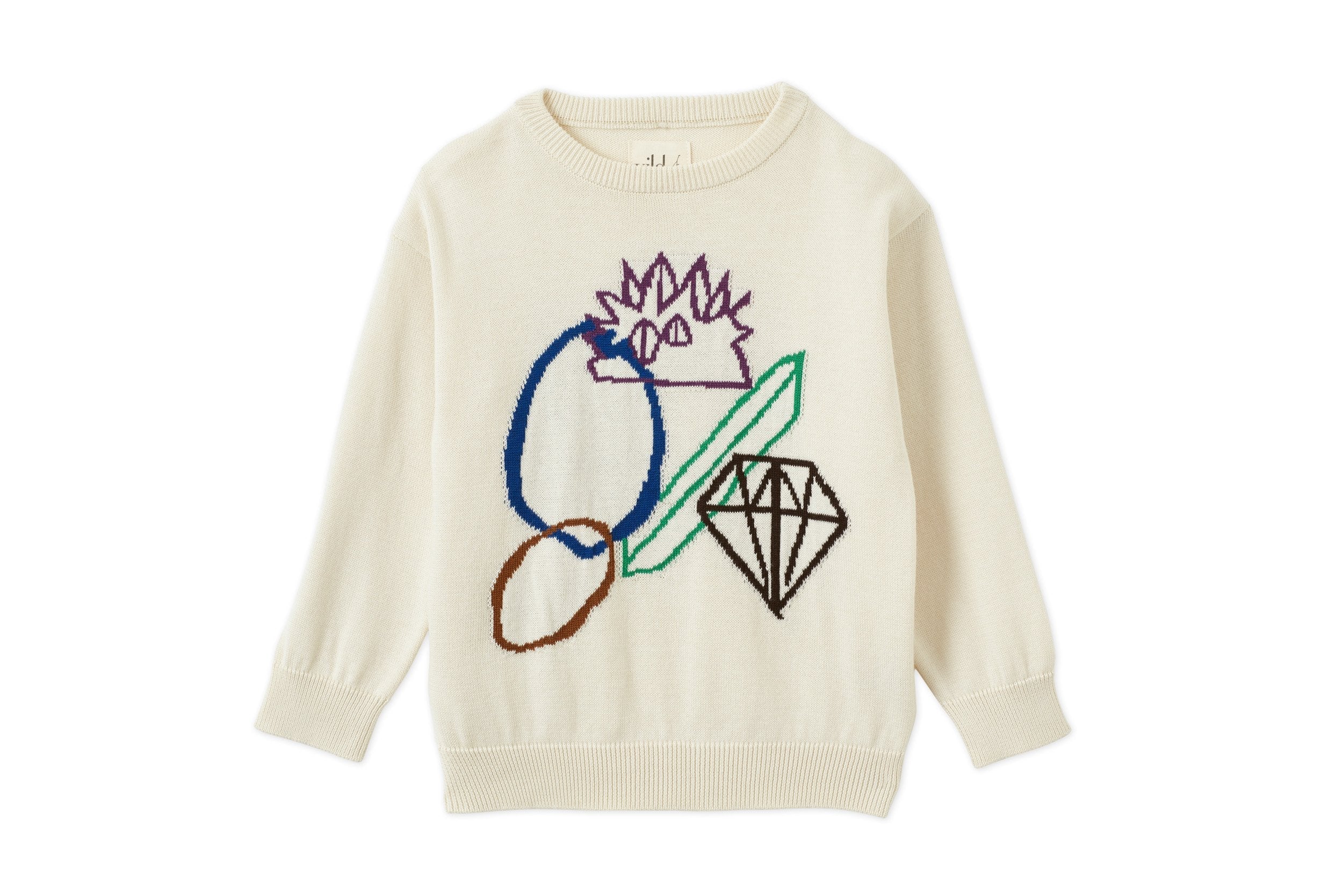 Unisex | Organic Cotton Intarsia-Knit Pullover | Vild Lab No. 12 - Earth Rocks! Print