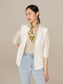 Sheer Pleated Sleeve Blazer | White