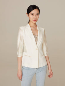 Sheer Pleated Sleeve Blazer | White