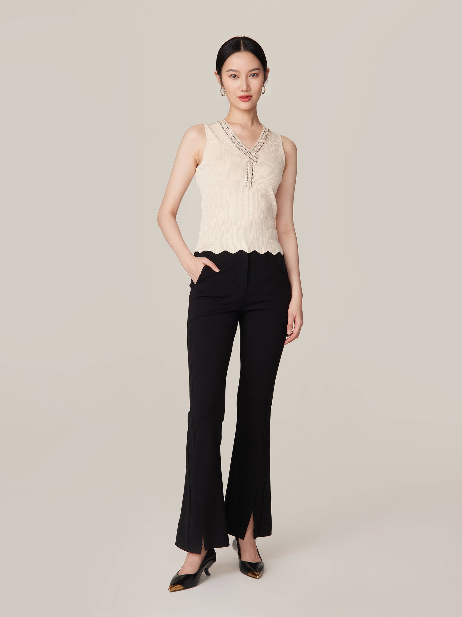 Sleeveless Knit Top | Beige