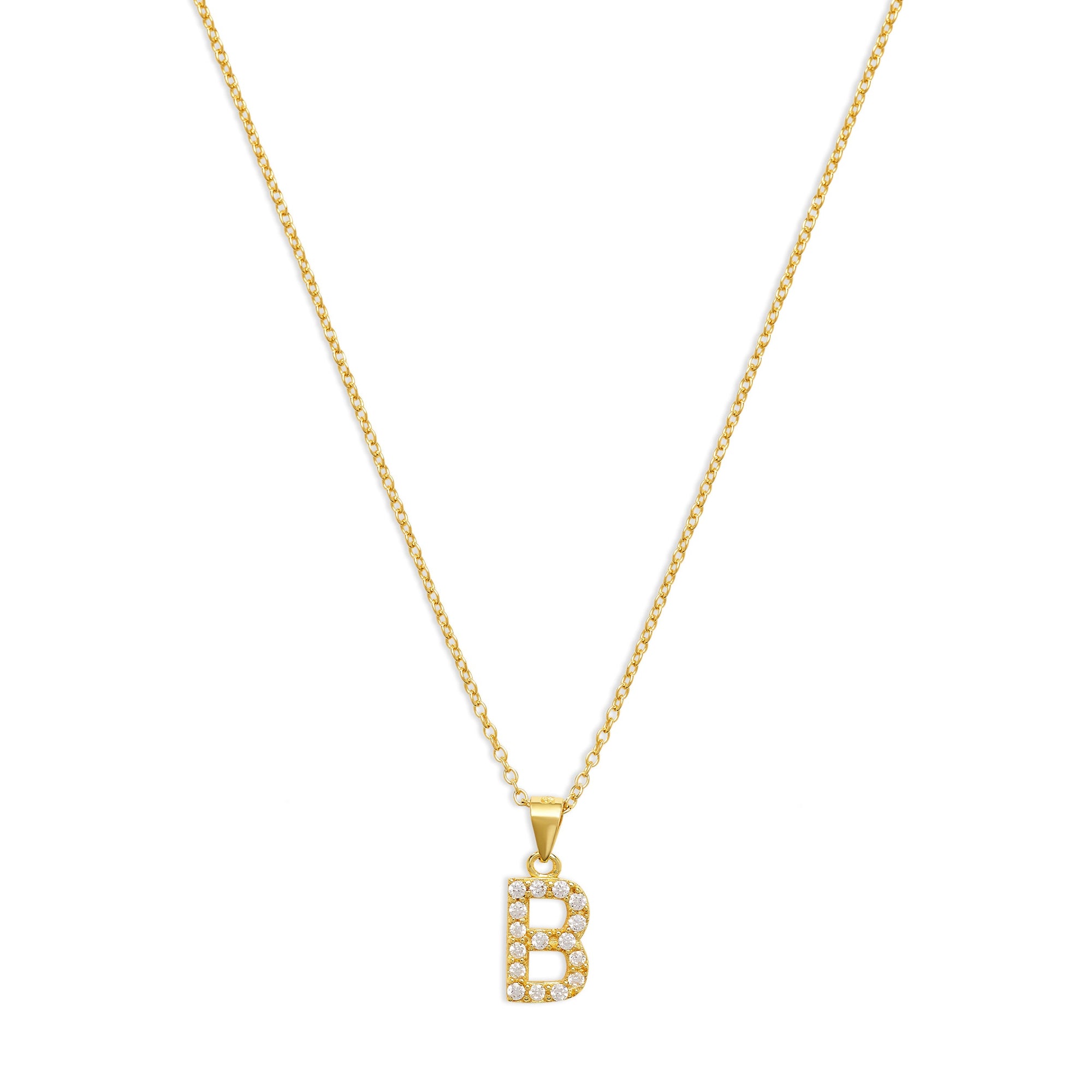 The Pave Single Block Initial Necklace | 18KT Gold Vermeil & Sterling Silver