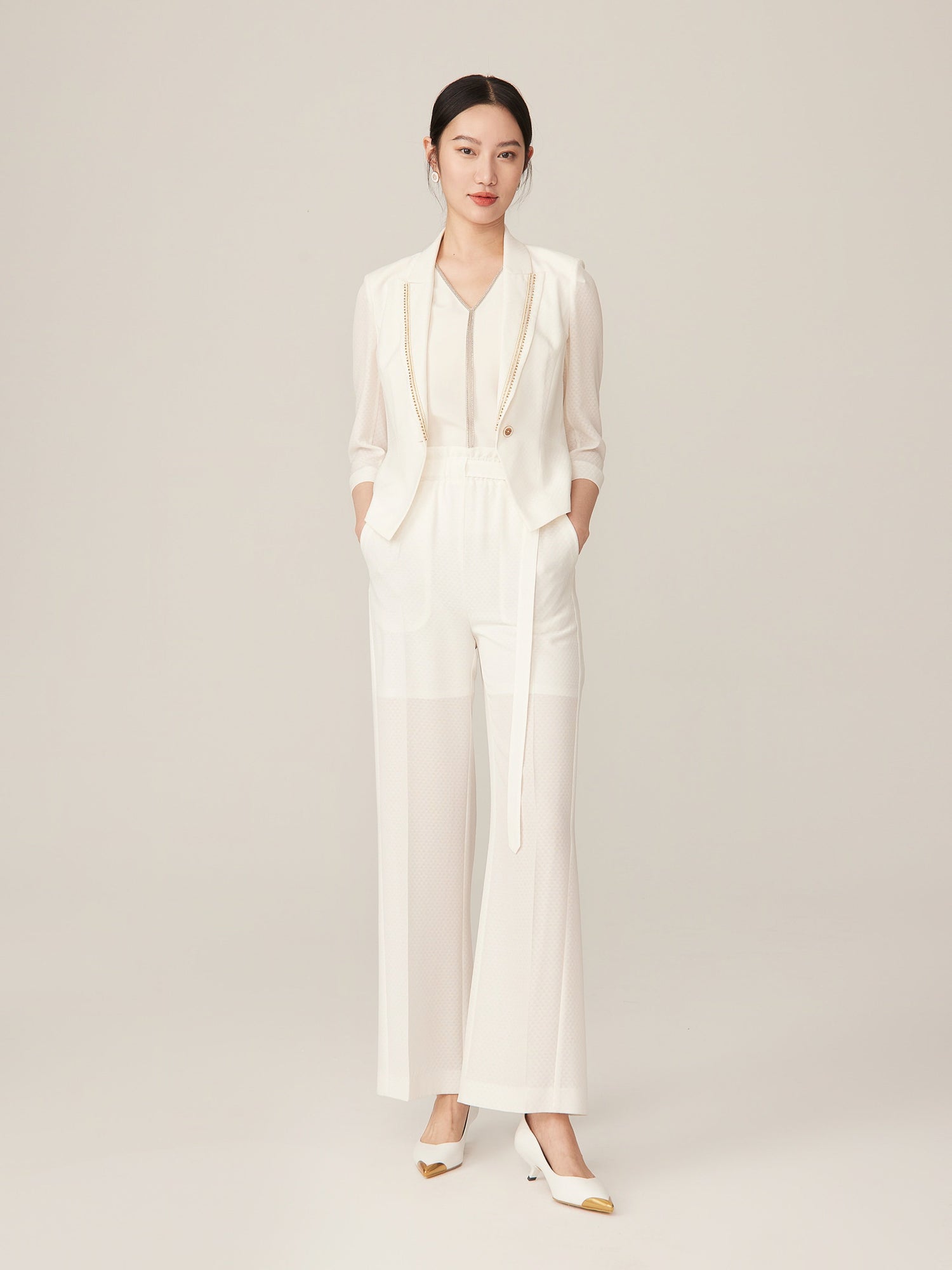 3/4 Sleeve Blazer | White