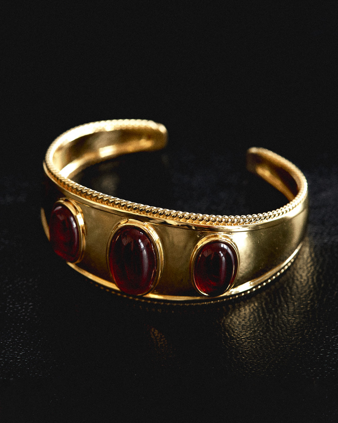 The Shiraz Bangle | Dark Red Cabochon | Gold
