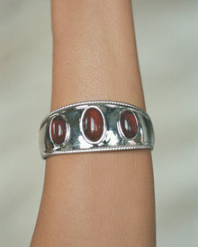 The Shiraz Bangle | Dark Red Cabochon | Silver