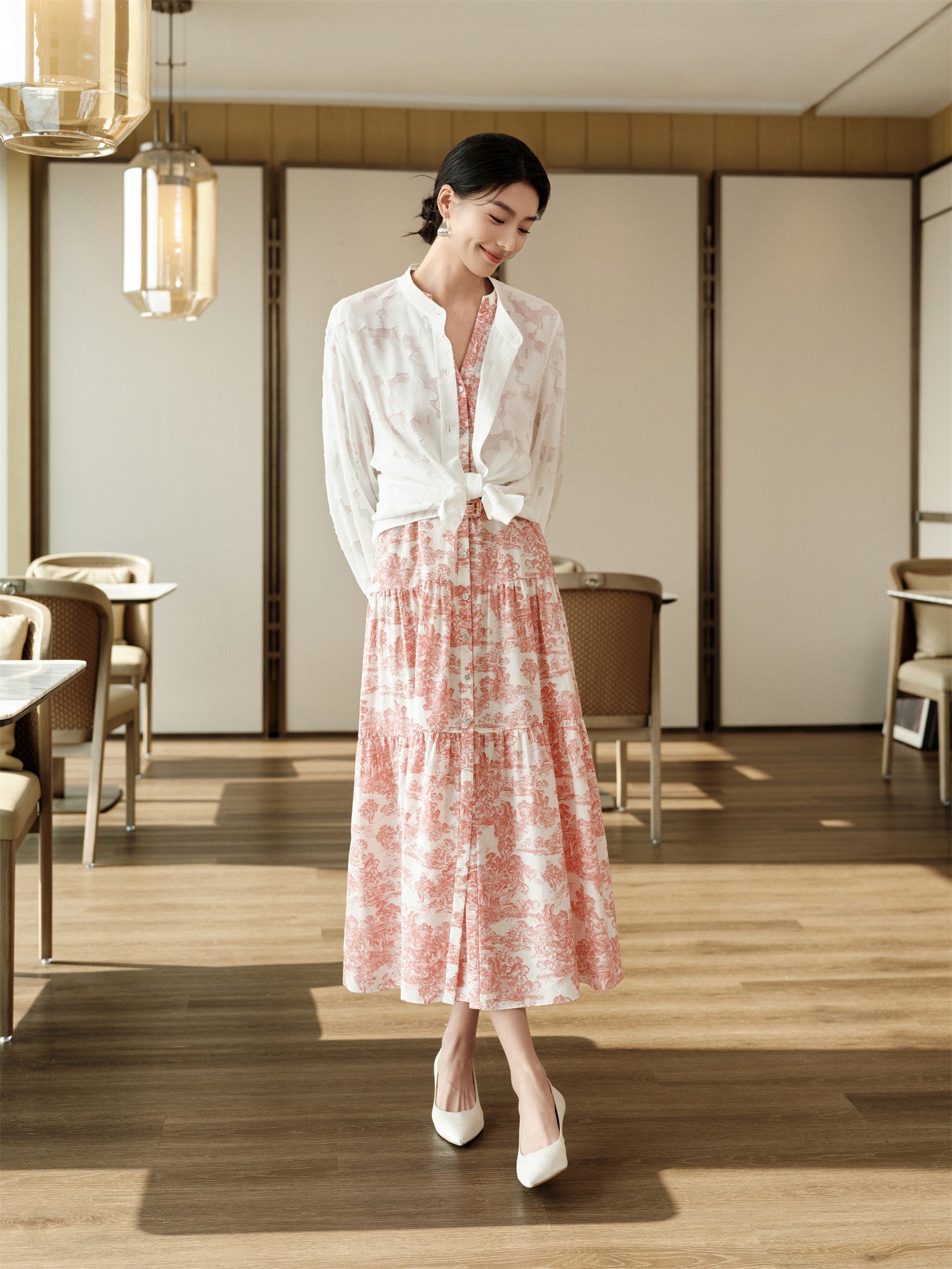 Silk-Cotton Printed Dress | Pink