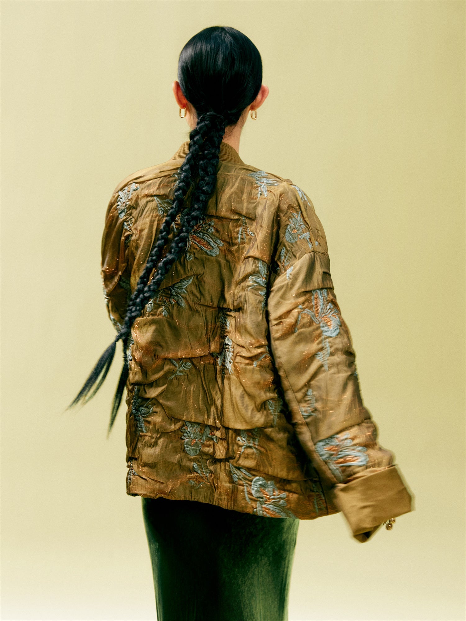 Chinese Style Gold Thread Jacquard Front-Closure Jacket | Green