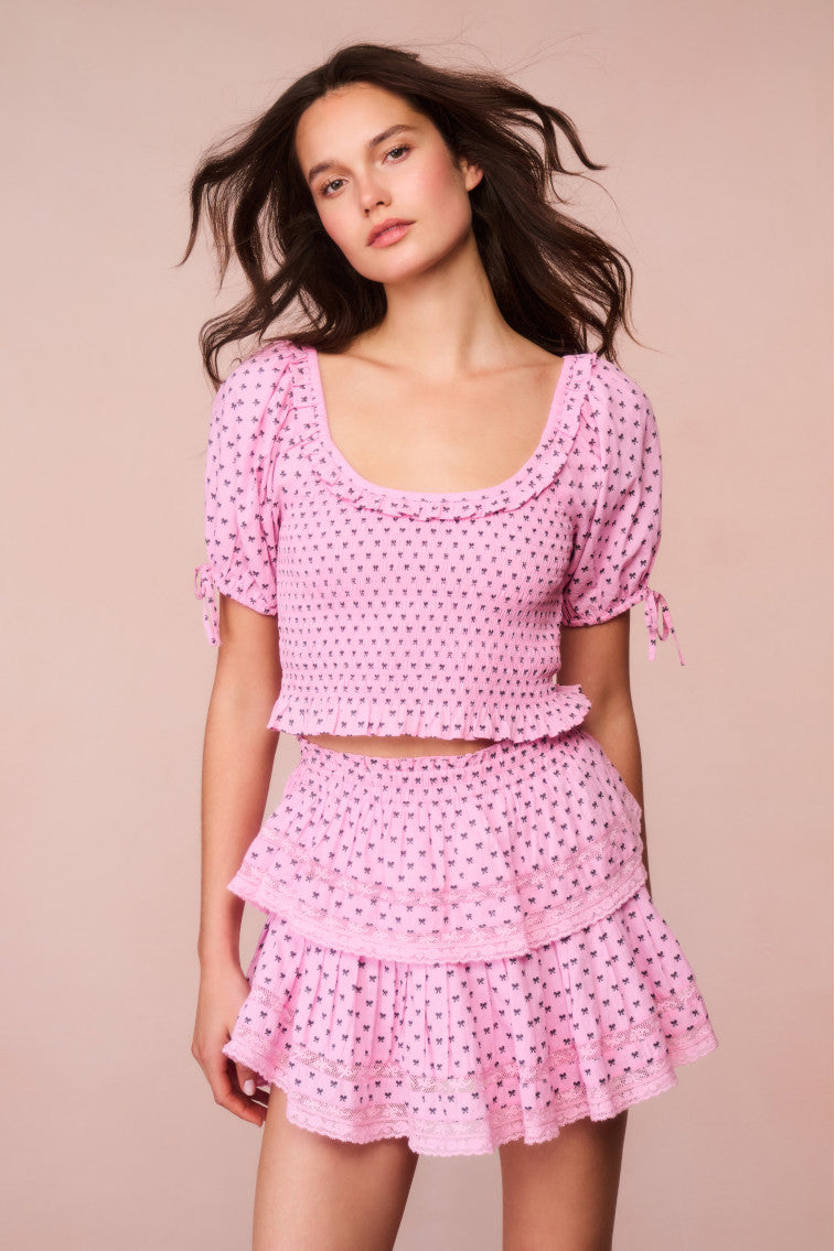 Molly Cotton Bow Puff Sleeve Top | Classic Pink
