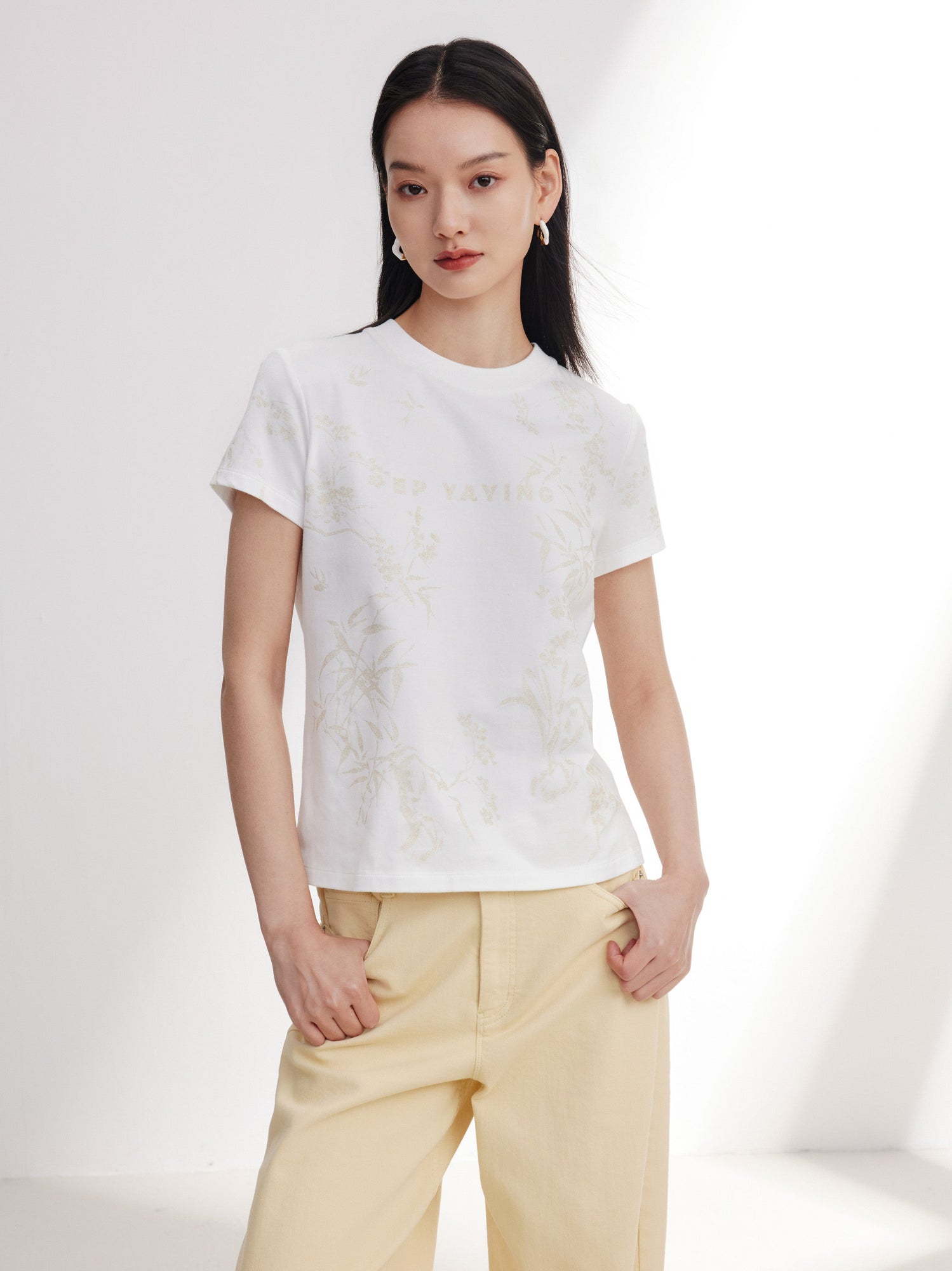 Cotton Printed Slim-Fit Short-Sleeve T-Shirt | White
