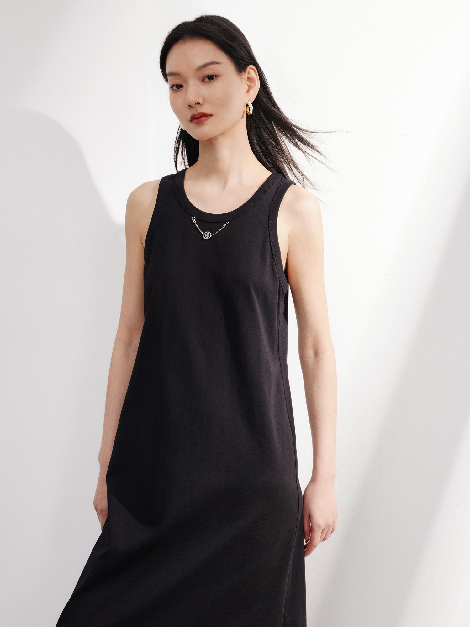 Cotton Sleeveless Dress | Black
