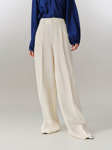 Mulberry Silk Wool Straight Pants | Beige